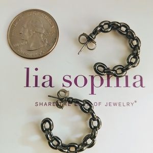 🎁 🆕 Lia Sophia Gun Metal Open Hoop Earrings NIB